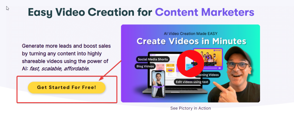 Easily create videos with Pictory AI for content marketers. Enjoy a Free Trial or get a Free Lifetime Account.